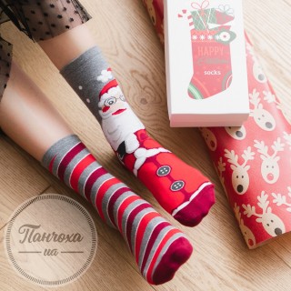 Шкарпетки жіночі STEVEN 136 (Санта-смуги) р.35-37 сірий-червоний