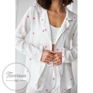 Домашній костюм SINEL (муслін) (сорочка+штани) р.S Білий/рожеві серця