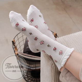 Шкарпетки жіночі STEVEN 017 з рюшем (дрібні квіти) р.35-37 молочний