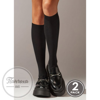 Гольфы женские LEGS KNEE HIGH WOOL MERINO KW22 (2 пары) р. 36-40 Nero melange