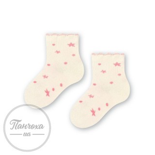 Шкарпетки для дівчат STEVEN 138 (зірки-горох) р.14-16 молочний