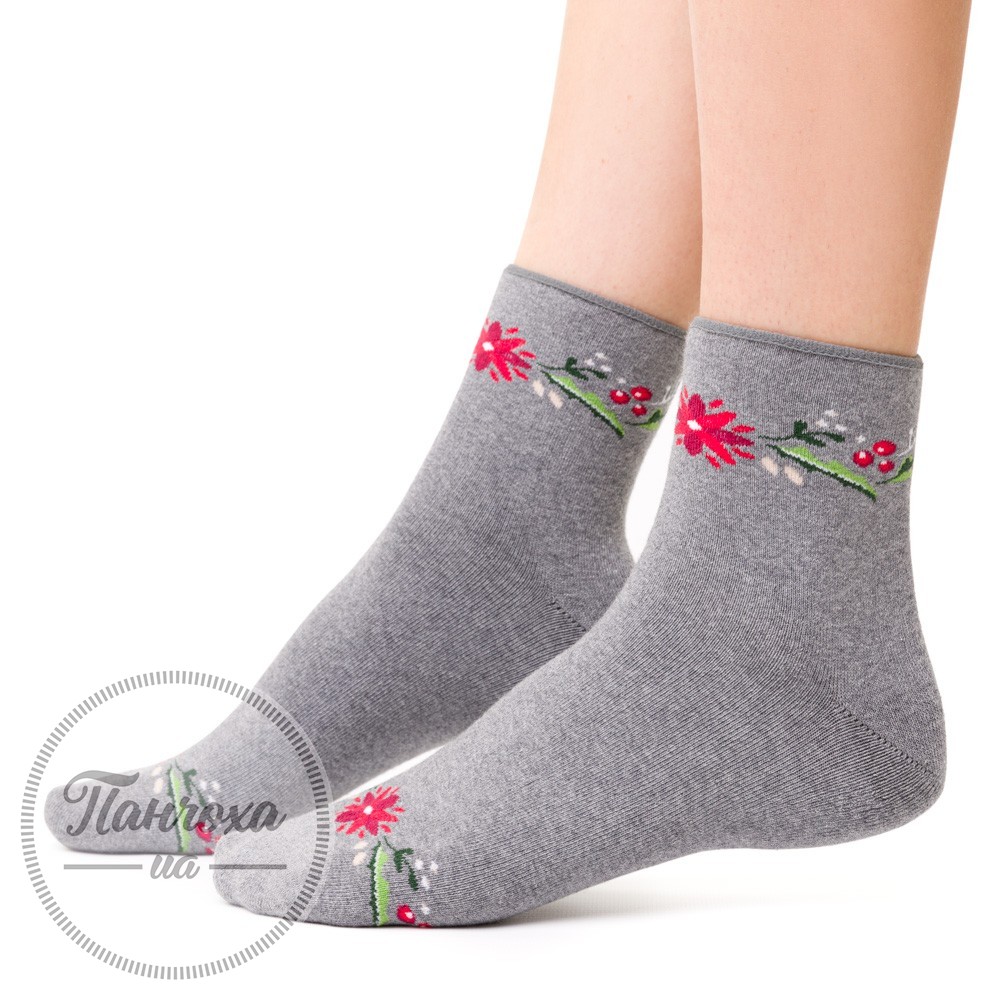 Шкарпетки жіночі STEVEN 123 (орнамент/квітка) р.38-40 Св.сірий