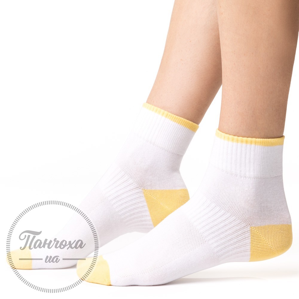 Шкарпетки жіночі STEVEN 026 (кольорова п"ятка) р.35-37 Білий-жовтий
