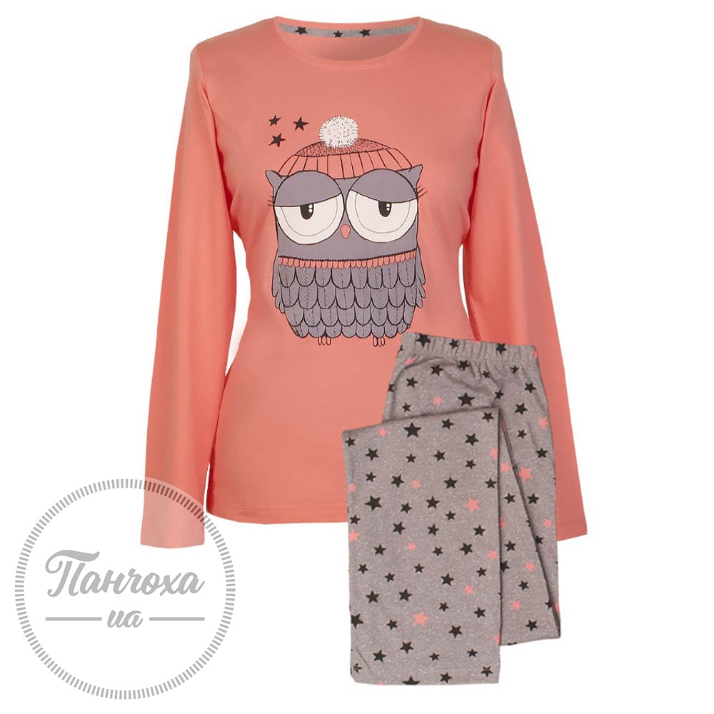 Пижама женская MUZZY "Сова в шапке" р.L Серый-персиковый Пижама женская MUZZY "Сова в шапке" р.L Серый-персиковый